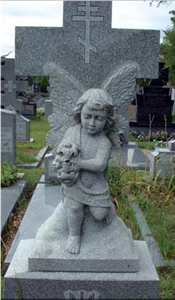 Grey Granite Angel Sculpture Monument,Cross Tombstone