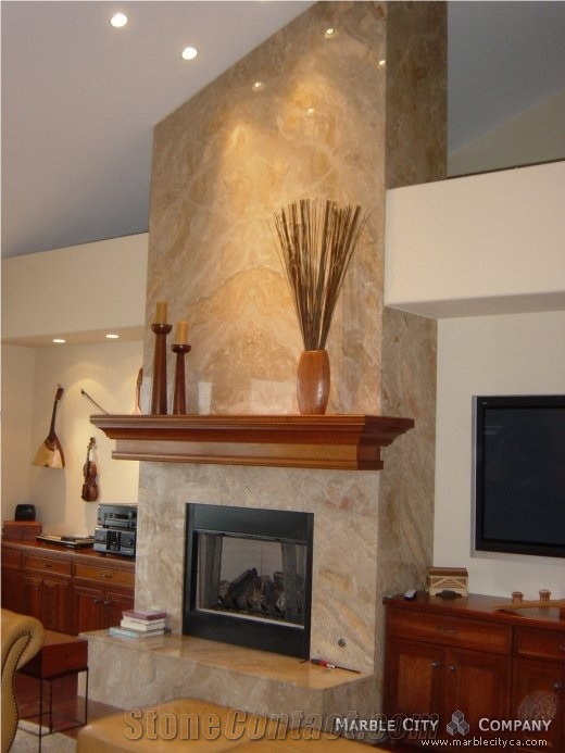 Beige Marble Fireplace Surround Installation
