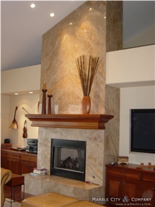 Beige Marble Fireplace Surround Installation