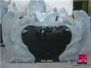 Black Granite Angel Monument,Heart Tombstone