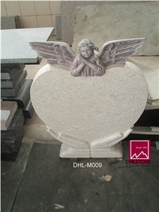 Dhl-M009 White Granite Angel Tombstone,Heart Monument