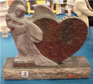 Indian Red Granite Heart Headstone,Angel Monument