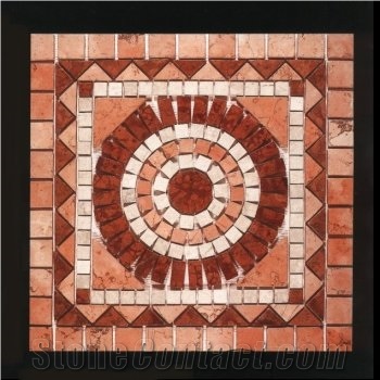 Palau Square Patterned Inlays Red Marble Mosaic Medallion