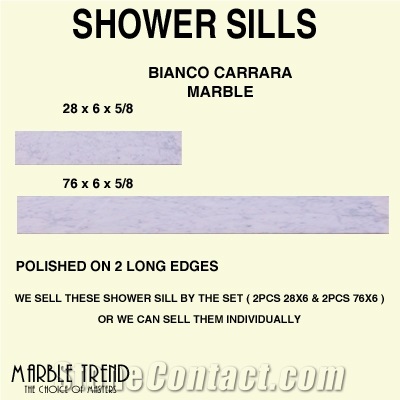 Shower Sills, Bianco Carrara White Marble Molding, Border