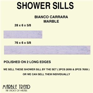 Shower Sills, Bianco Carrara White Marble Molding, Border