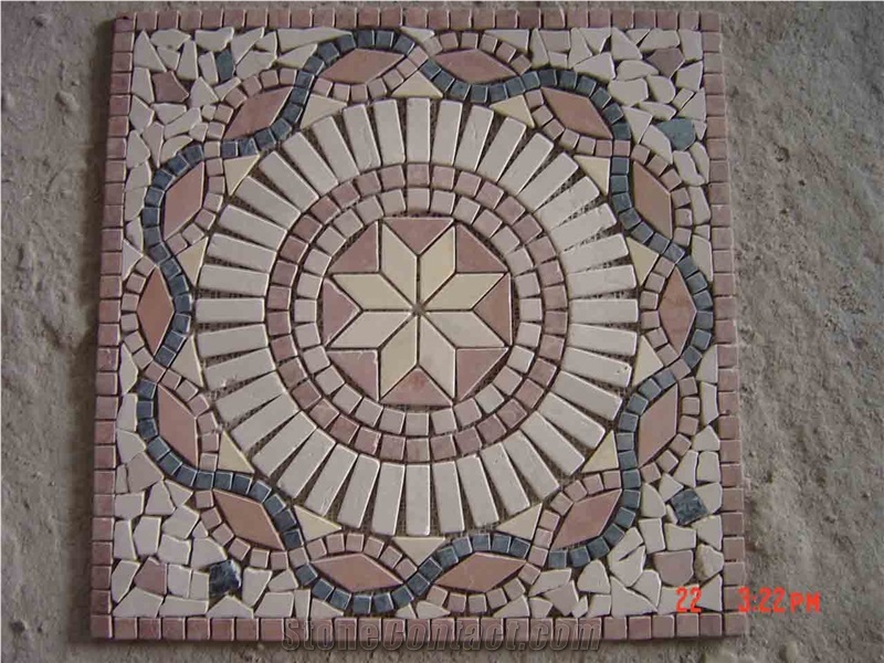Marble with Travertine Mosaic Medallion