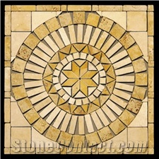 Geometric Beige Travertine Mosaic Medallion
