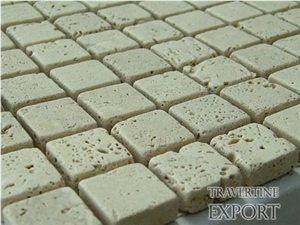 1x1 Tumbled Light Travertine Mosaic