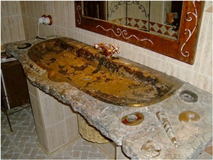 Fossil Stone Washbasin, Top, Fossil Brown Limestone