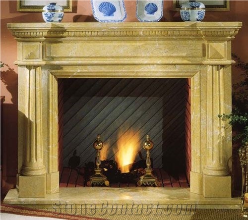 Yellow Limestone Traditional Fireplace