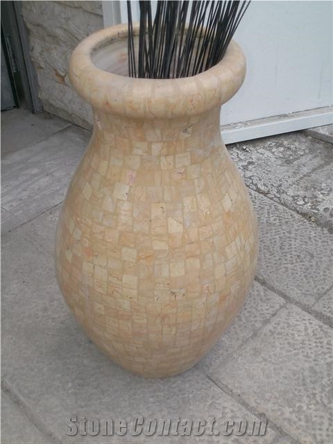 Jerusalem Stone Mosaic Vases