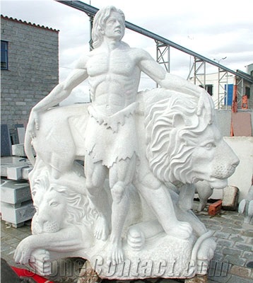 White Granite Funeral Art- Hercules Sculpture