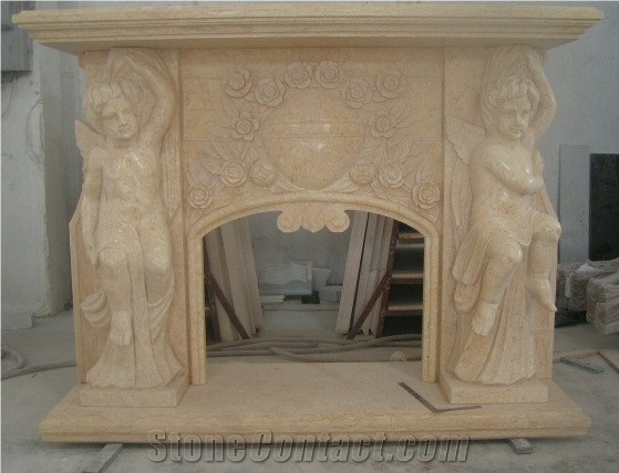 China Beige Marble Sculptured Fireplace
