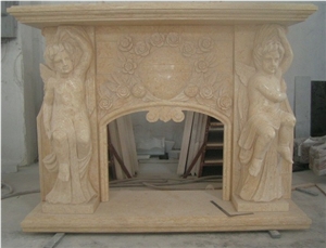 China Beige Marble Sculptured Fireplace