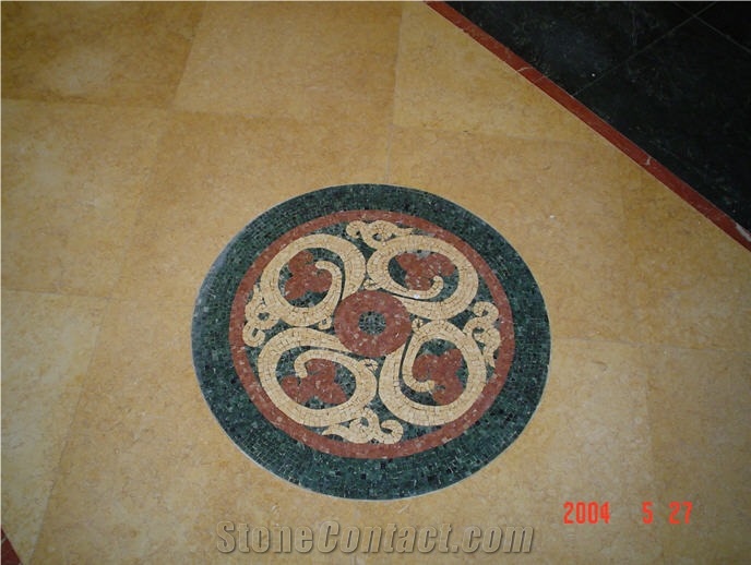 Gold Marble Floor Tile, Mosaic Medallion