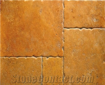 Giallo Travertine Antiqued Floor Tile, Turkey Yellow Travertine