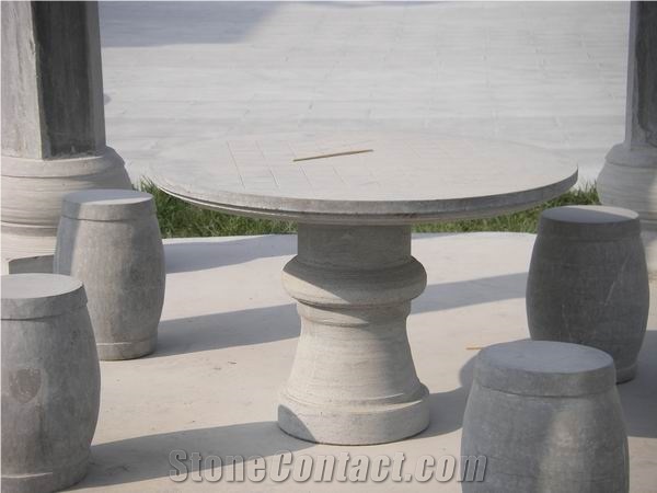China Blue Limestone Table Set