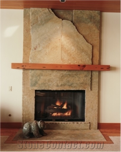 Pietra Di Vicenza Beige Limestone Custom Designed Fireplace