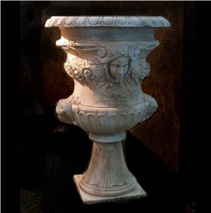 Dionyssos Pentelicon White Marble Handcarved Flowerpot