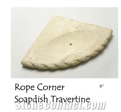 Rope Corner Soapdish Travertine 8"