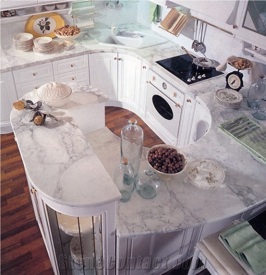 Kitchen Top in Bianco Statuario, Statuary White Marble