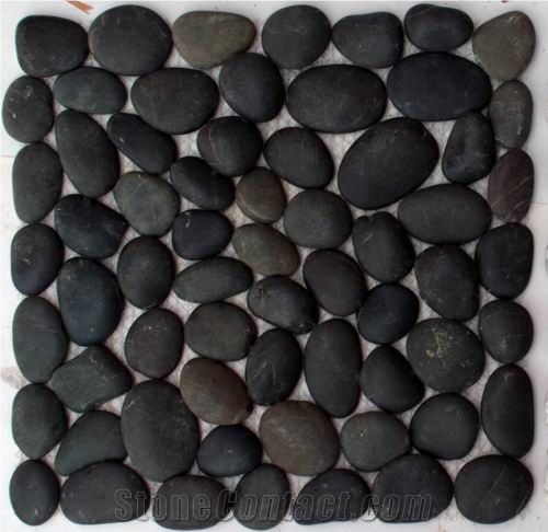 Tumbled Black Pebble Mosaic Tile