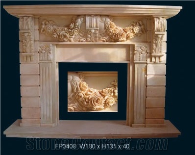 Beige Marble Fireplace