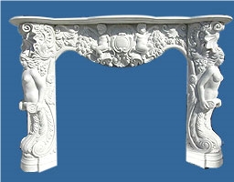 White Marble Sculptured Fireplace Mantel