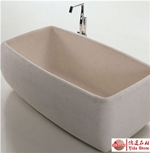 Cream - White Limestone Bath Tub