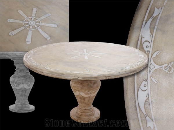 Beige Marble Round Table Top Furniture