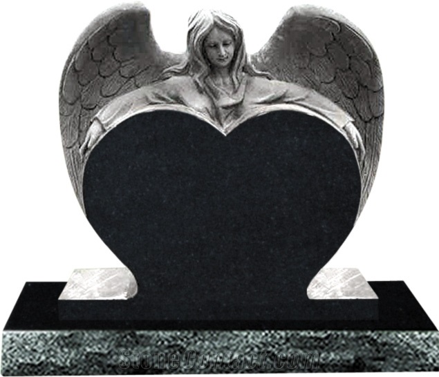 China Impala Black Granite Angel Gravestone,Heart Headstone