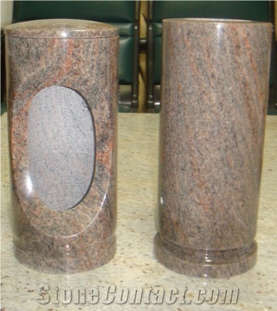 Colombo Juparana Granite Stone Funeral Vases, Funeral Lamps