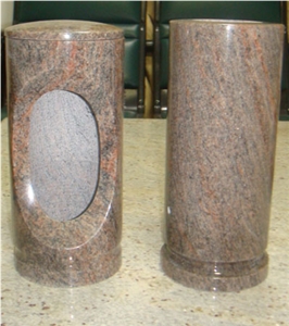 Colombo Juparana Granite Stone Funeral Vases, Funeral Lamps