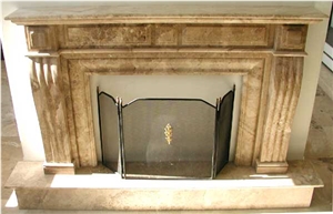 Brown Travertine Fireplace Mantel