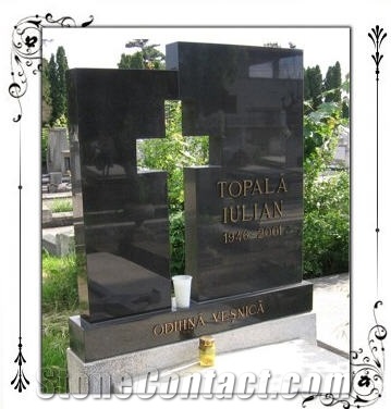 black granite cross headstone