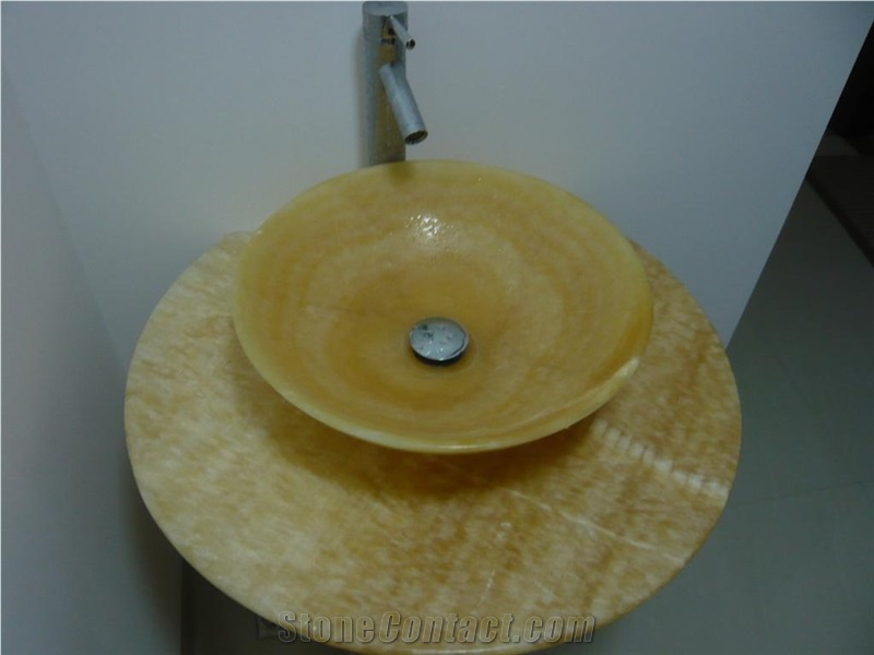 Honey Onyx Wash Basins, Round Sinks