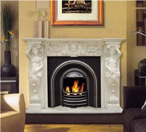 White Marble Sculptured Fireplace
