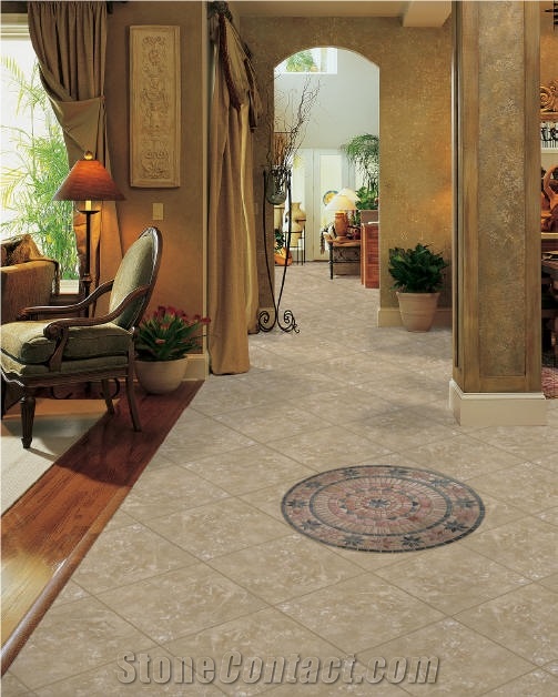 Travertine Giallo Floor Tiles - Medallion