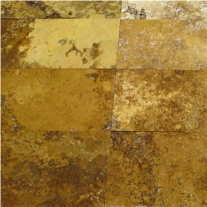 Golden Sienna Antiqued Travertine Tiles, Turkey Yellow