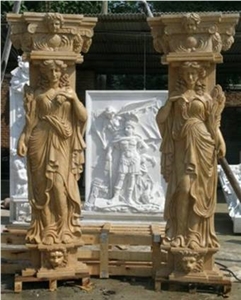 Yellow Marble Sculptured Column