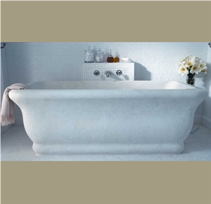 Tiffany Bathtub -Cut Limestone Bathtub, Scagliola Stone White Limestone Bath Tub