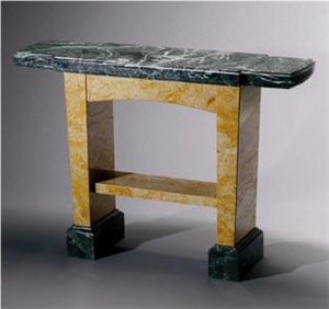 Giallo Reale Marble with Verdi Alpi Marble Sofa Table, Giallo Reale Yellow Marble Tables