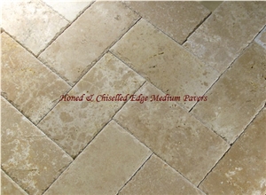 Medium Travertine Honed, Chiselled Pavers