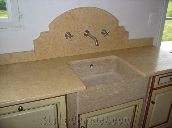 Beige Limestone Countertop with Sink