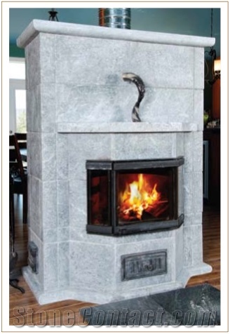Grey Soapstone Masonry Heater Fireplace