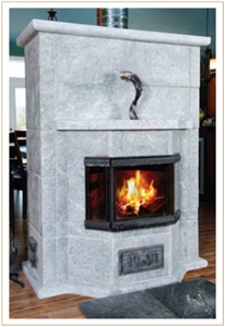 Grey Soapstone Masonry Heater Fireplace