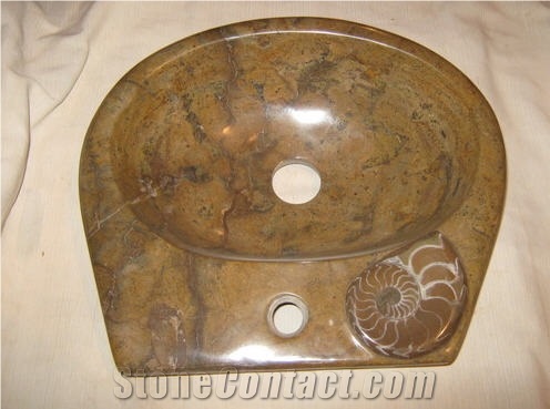 Fossil Brown Limestone Sinks From Morocco Stonecontact Com