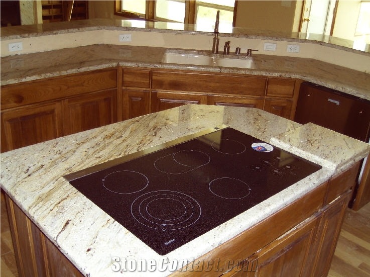 River Gold Granite Kitchen Top, Yellow Granite Kitchen Design