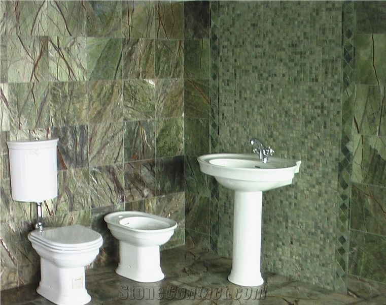 Rainforest Green Marble Bathroom, Rain Forest Green Marble Bath Design