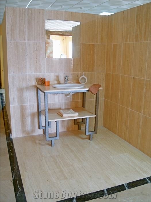 Travertino Olivillo Bathroom, Beige Travertine Bath Design